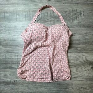 L.E.I. Halter Tank Top Women Large Pink Floral Built-in Bra Ruched Y2K Coquette